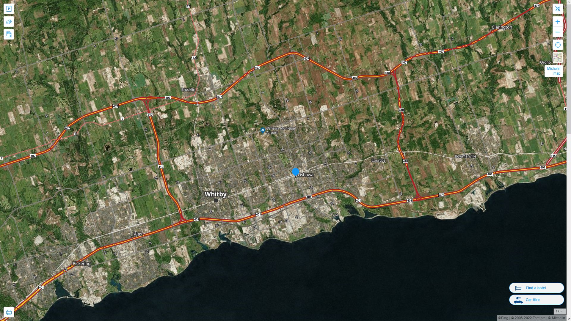 Oshawa Highway and Road Map with Satellite View